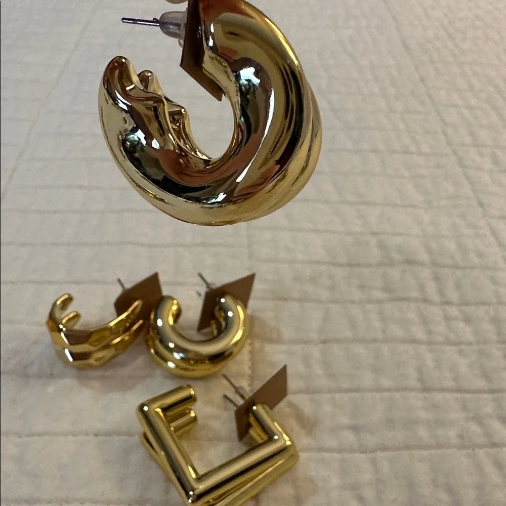 Chic Gold-Tone Textured Fashion Hoop Earrings Set of 4